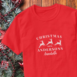 Custom Name Reindeer Matching Family Christmas T-Shirt