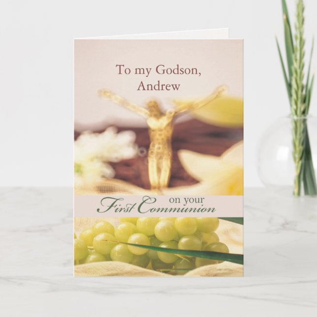 Custom Name, Relationship First Communion Congratu Card (Front)