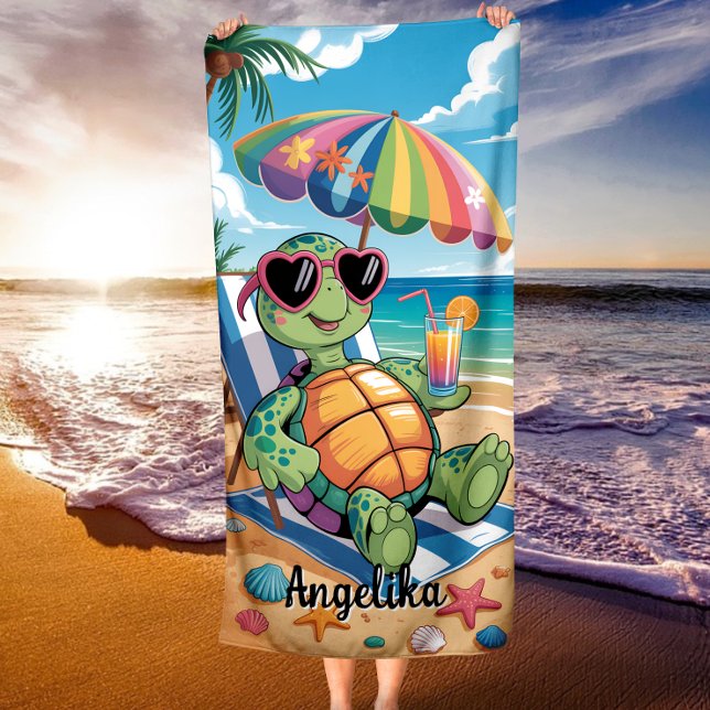 Custom Name Relaxing Turtle & Tropical Beach Vibes Towel (Creator Uploaded)