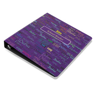 Custom Name Repeated Allover Purple School 3 Ring Binder