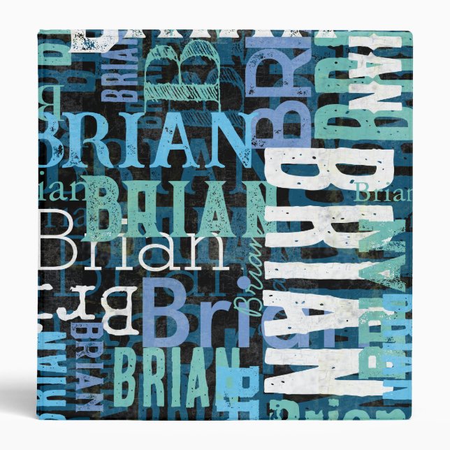 Custom Name Repeated in Shades of Blue 3 Ring Binder (Front)