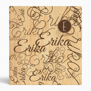 Custom Name Repeated Modern Monogram Wood 3 Ring Binder