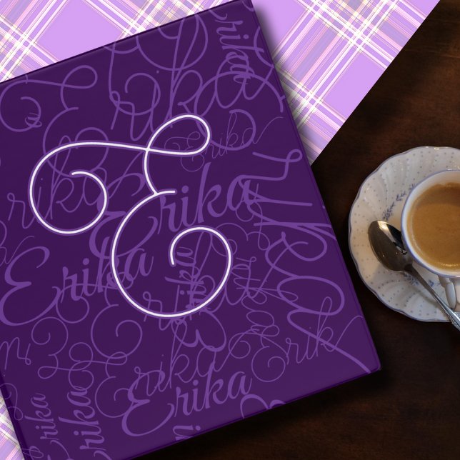 Custom Name Repeated on Modern Purple 3 Ring Binder (Creator Uploaded)