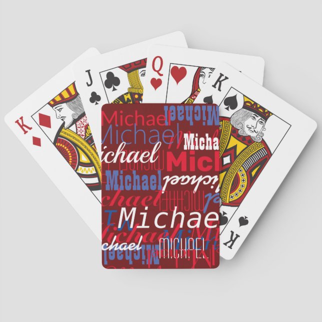 Custom Name Repeated Printed All Over Red Poker Cards (Back)