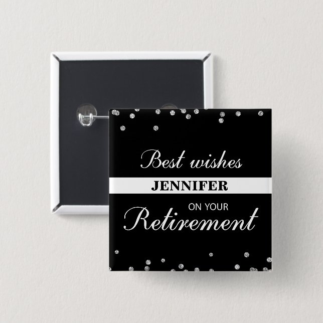 Custom Name, Retirement Congratulations Black Button (Front & Back)