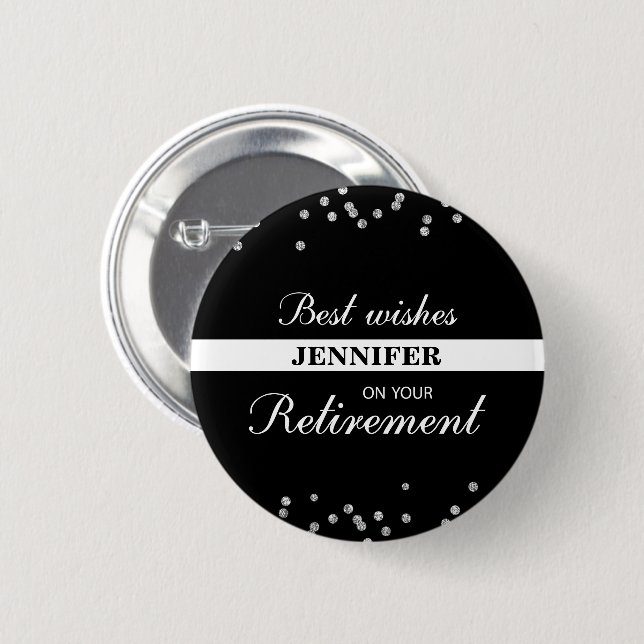 Custom Name, Retirement Congratulations Black Button (Front & Back)