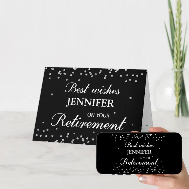 Custom Name, Retirement Congratulations Black Card | Zazzle