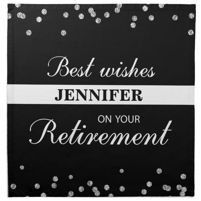 Custom Name, Retirement Congratulations Black Cloth Napkin (Front)