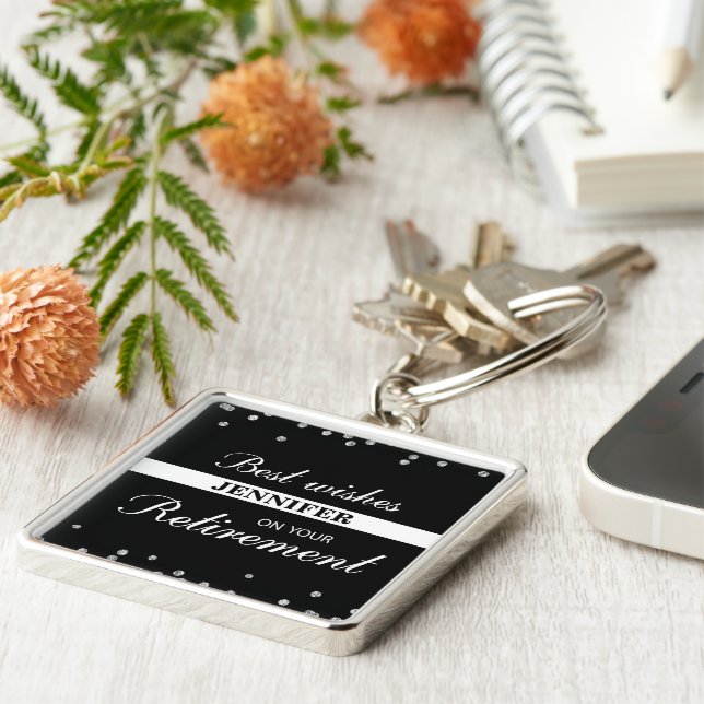 Custom Name, Retirement Congratulations Black Keychain (Side)