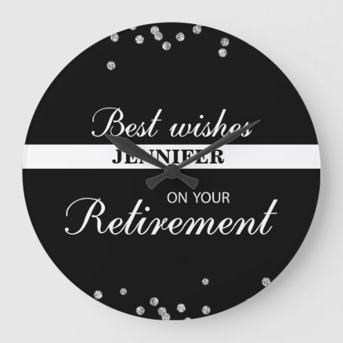 Custom Name Retirement Congratulations Black Large Clock
