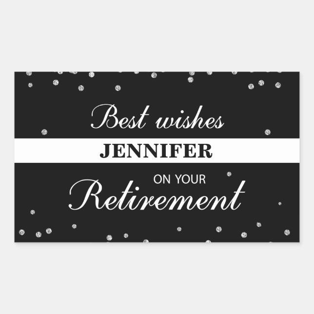 Custom Name, Retirement Congratulations Black Rectangular Sticker (Front)