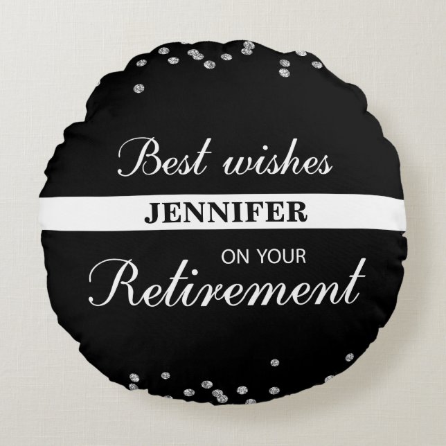 Custom Name, Retirement Congratulations Black Round Pillow (Front)
