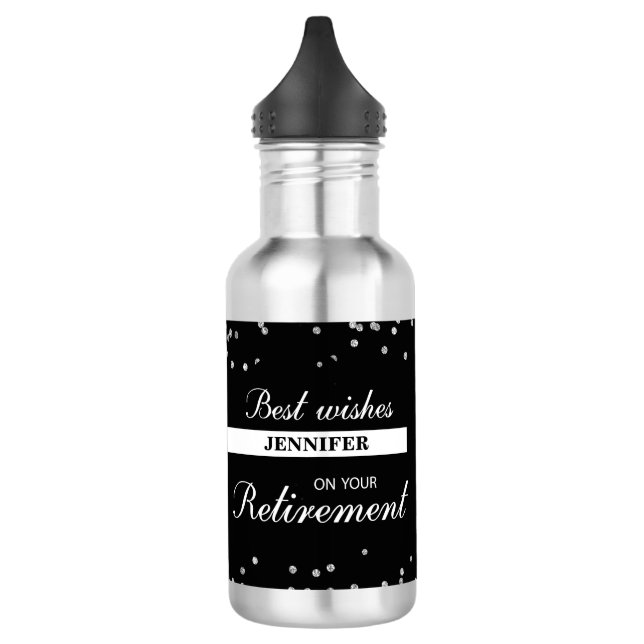 Custom Name, Retirement Congratulations Black Stainless Steel Water Bottle (Left)