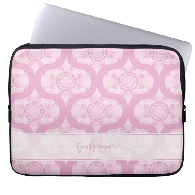 Custom Name Retro 1970s Preppy In Pink Mandala Laptop Sleeve (Front)
