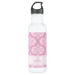 Custom Name Retro 1970s Preppy In Pink Mandala Stainless Steel Water Bottle