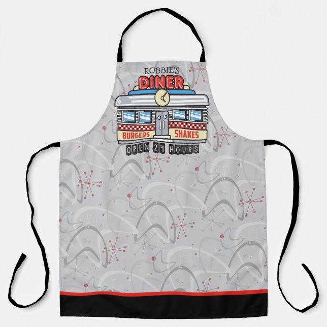 Custom NAME Retro 50's Diner Sign Fifties Atomic Apron (Front)