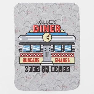 Custom NAME Retro 50s Diner Sign Fifties Atomic Baby Blanket