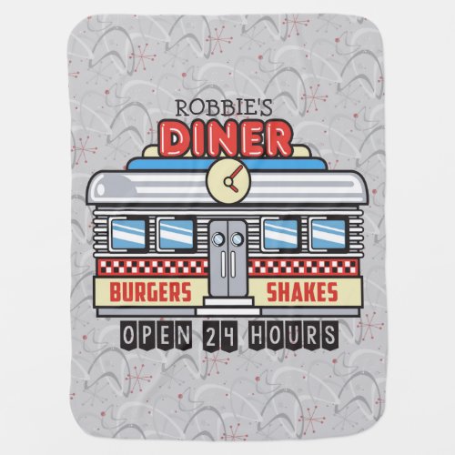 Custom NAME Retro 50s Diner Sign Fifties Atomic Baby Blanket