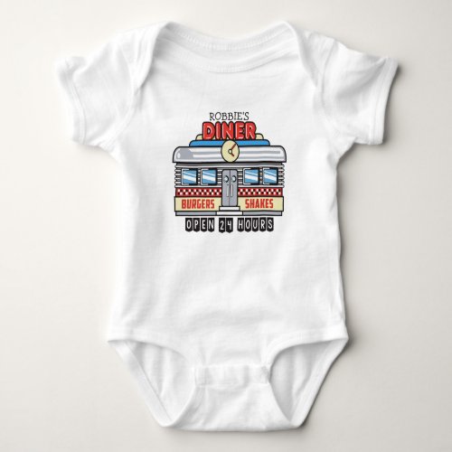 Custom NAME Retro 50s Diner Sign Fifties Atomic Baby Bodysuit