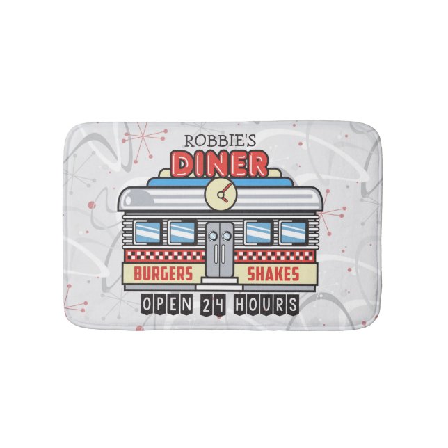 Custom NAME Retro 50s Diner Sign Fifties Atomic Bath Mat (Front)