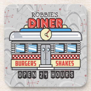 Custom NAME Retro 50s Diner Sign Fifties Atomic Beverage Coaster