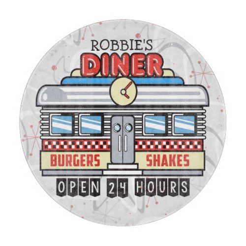 Custom NAME Retro 50s Diner Sign Fifties Atomic Cutting Board