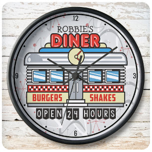 Custom NAME Retro 50s Diner Sign Fifties Atomic Large Clock