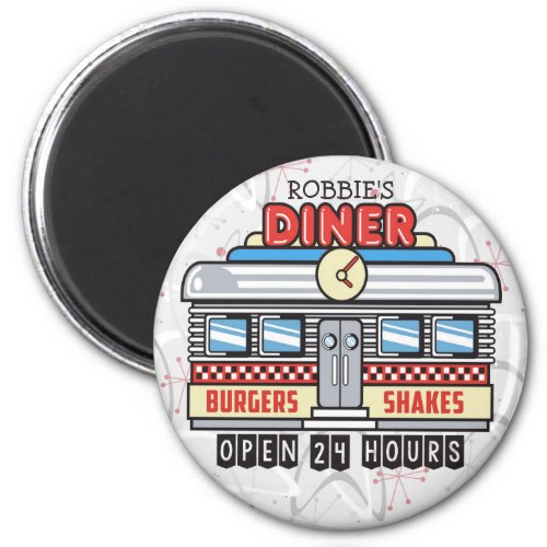 Custom NAME Retro 50s Diner Sign Fifties Atomic Magnet