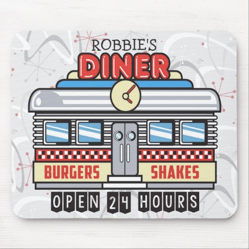 Custom NAME Retro 50s Diner Sign Fifties Atomic Mouse Pad