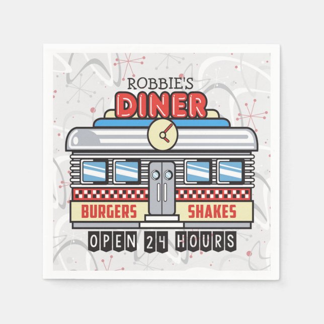 Custom NAME Retro 50s Diner Sign Fifties Atomic Napkins (Front)