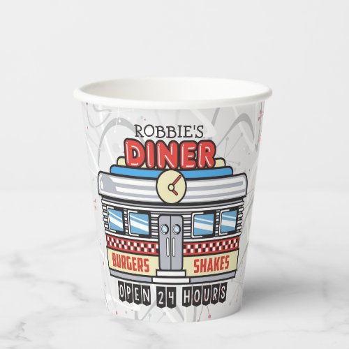 Custom NAME Retro 50s Diner Sign Fifties Atomic  Paper Cups