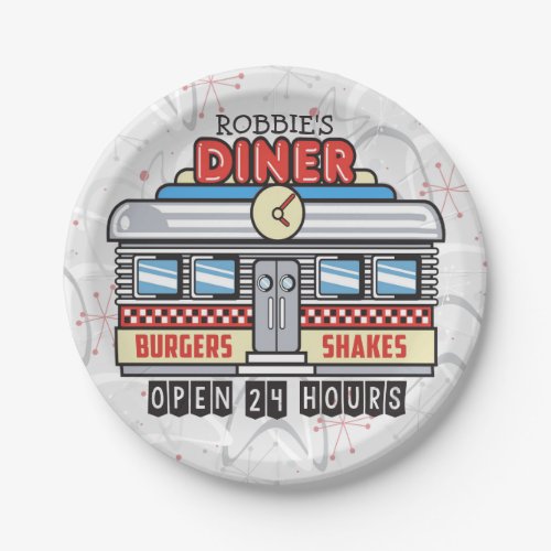 Custom NAME Retro 50s Diner Sign Fifties Atomic Paper Plates