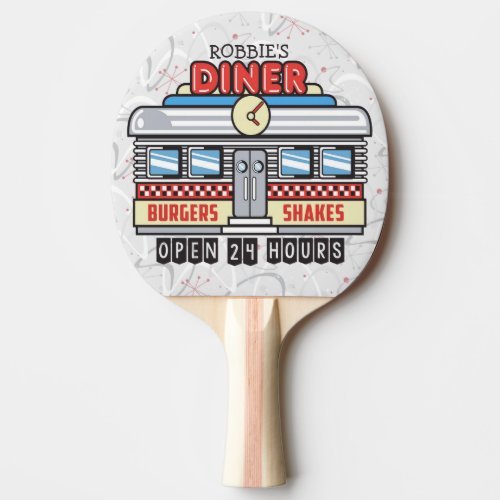 Custom NAME Retro 50s Diner Sign Fifties Atomic Ping Pong Paddle