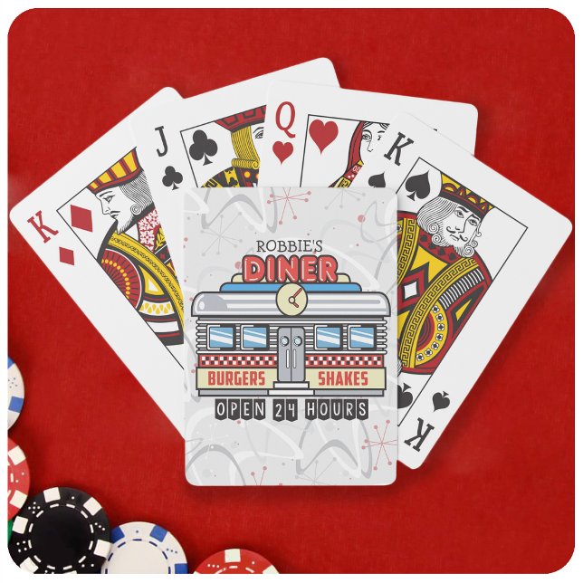 Custom NAME Retro 50s Diner Sign Fifties Atomic Poker Cards (Creator Uploaded)