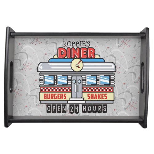 Custom NAME Retro 50s Diner Sign Fifties Atomic Serving Tray