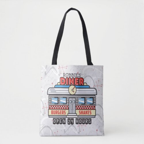 Custom NAME Retro 50s Diner Sign Fifties Atomic Tote Bag