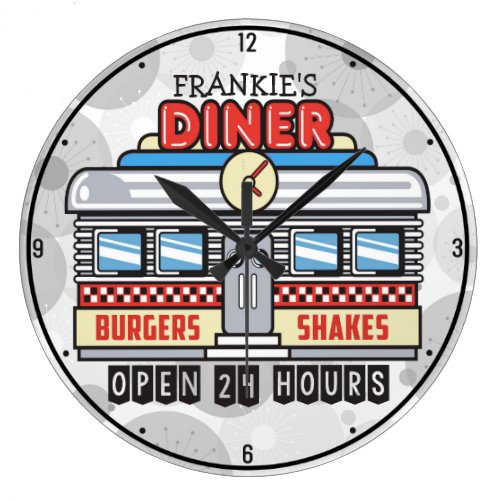 Custom NAME Retro 50s Diner Sign Nostalgic Fifties Large Clock