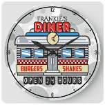 Custom NAME Retro 50s Diner Sign Nostalgic Fifties Large Clock<br><div class="desc">Custom NAME Retro 50s Diner Sign Nostalgic Fifties Large Clock - 1950's Atomic Cafe Kitchen Decor</div>