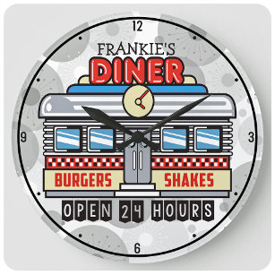 Custom NAME Retro 50s Diner Sign Nostalgic Fifties Large Clock