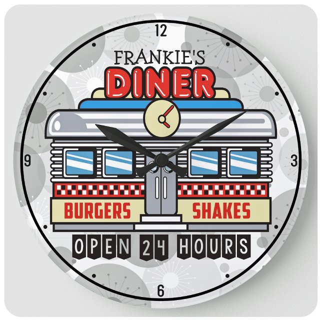 Custom NAME Retro 50s Diner Sign Nostalgic Fifties Large Clock (Creator Uploaded)