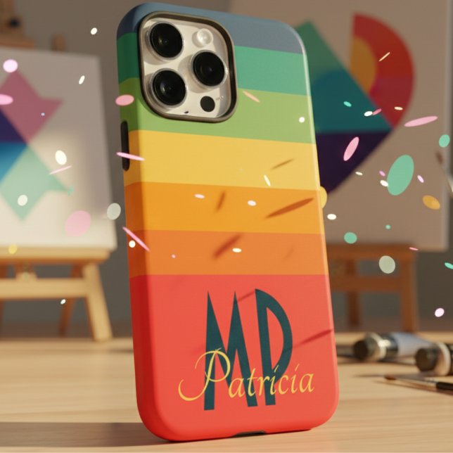 Custom Name Retro 70s Navy Pink & Mint Stripes  Case-Mate iPhone Case (Creator Uploaded)