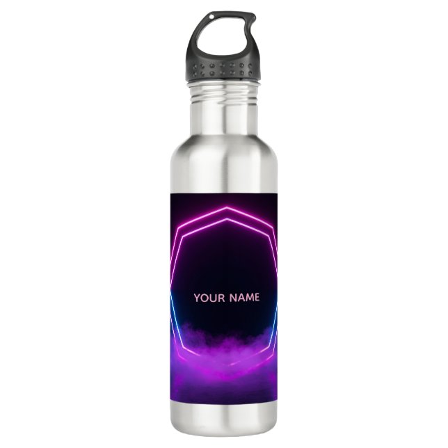Custom Name Retro 80s Neon Water Bottle (Front)