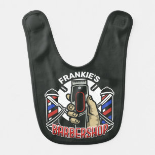 Custom NAME Retro Barber Shop Pole Barbershop Baby Bib