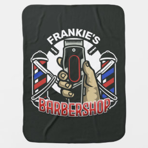 Custom NAME Retro Barber Shop Pole Barbershop Baby Blanket