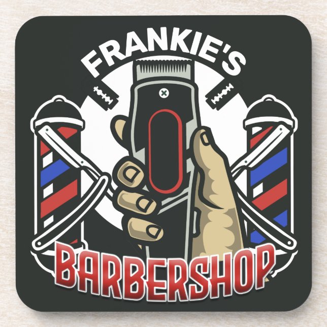 Custom NAME Retro Barber Shop Pole Barbershop Beverage Coaster (Front)