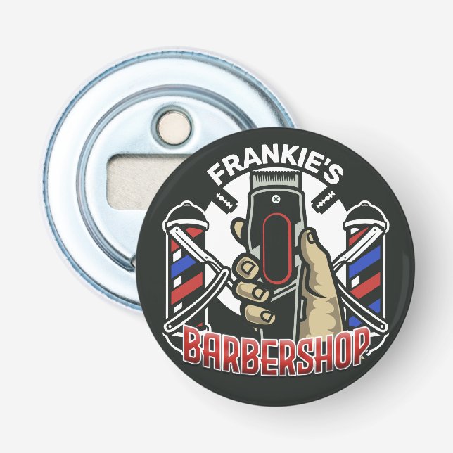 Custom NAME Retro Barber Shop Pole Barbershop Bottle Opener (Front)