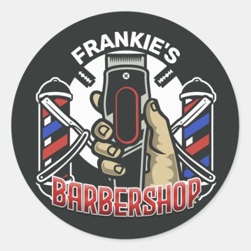 Custom NAME Retro Barber Shop Pole Barbershop Classic Round Sticker