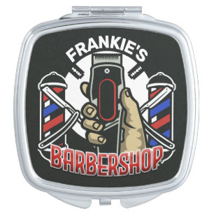 Custom NAME Retro Barber Shop Pole Barbershop Compact Mirror