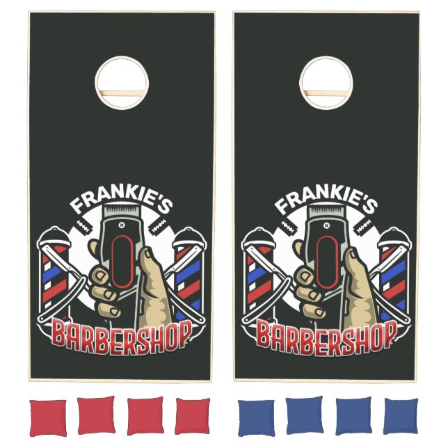 Custom NAME Retro Barber Shop Pole Barbershop Cornhole Set (Set)