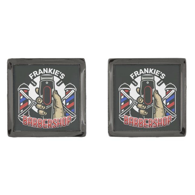Custom NAME Retro Barber Shop Pole Barbershop Cufflinks (Front)